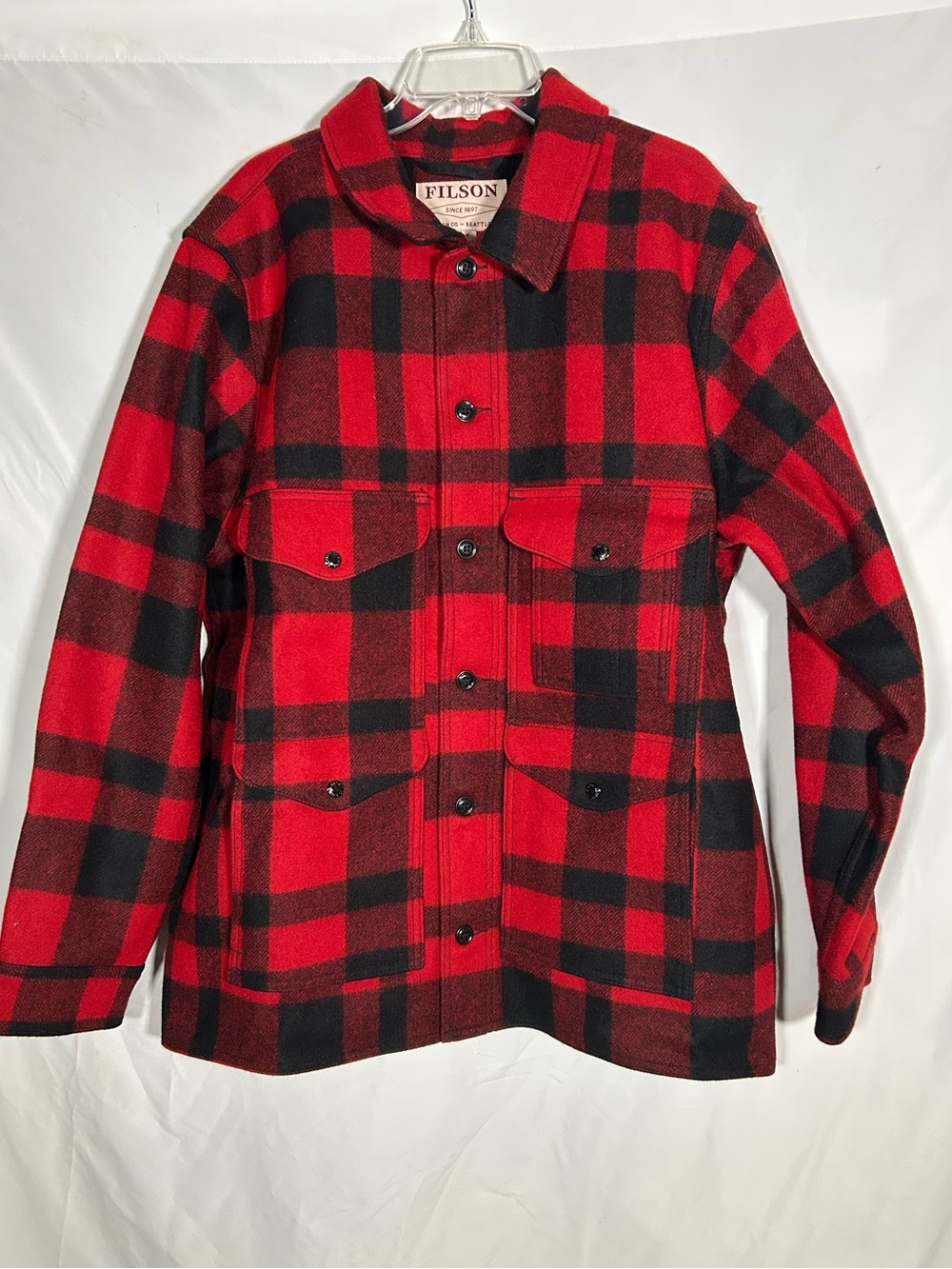 NWOT FILSON BUFFALO RED BLACK PLAID DOUBLE WOOL MACKINAW OUTDOOR MENS XXL 2XL